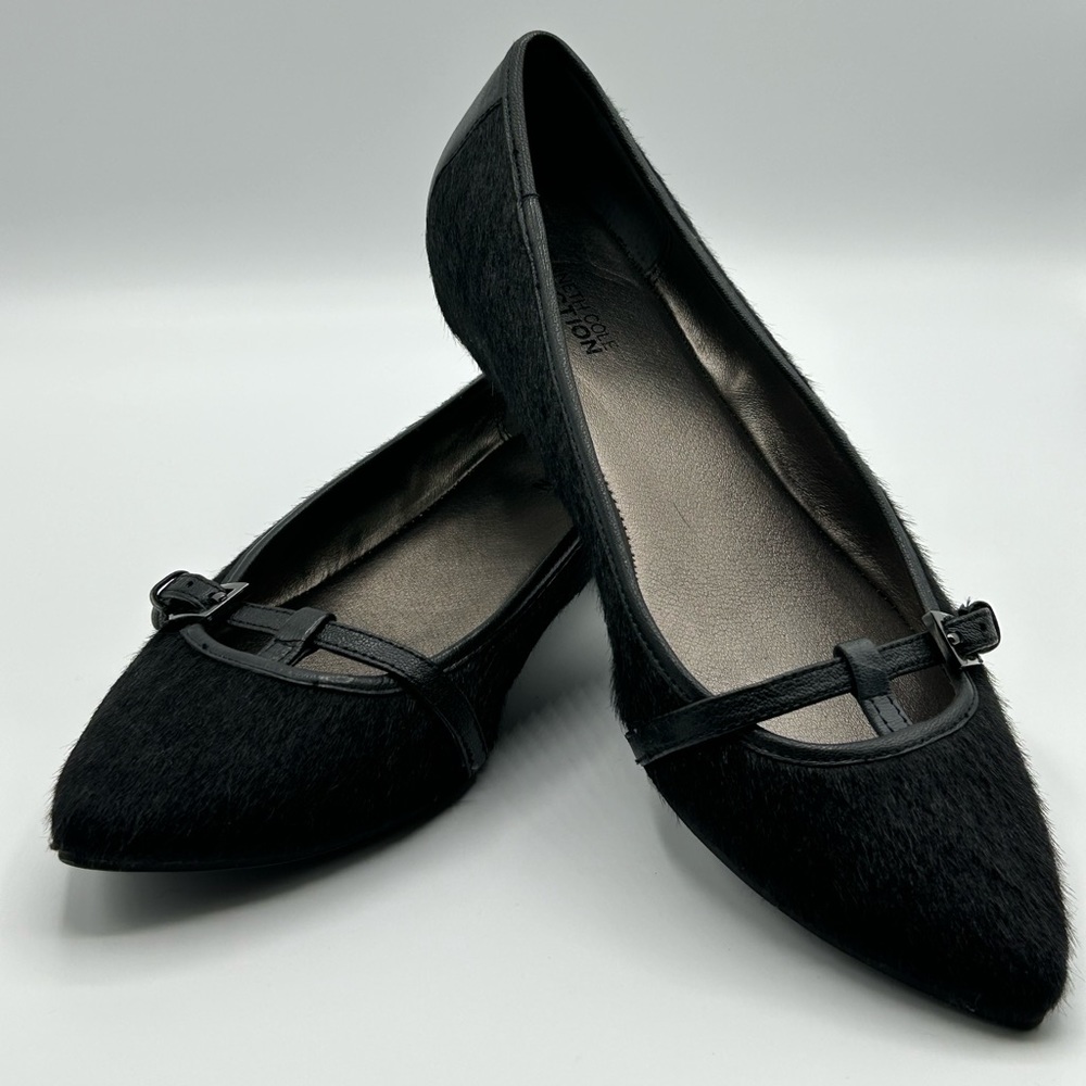 Kenneth Cole Black Faux Fur Flat Shoes Size 8